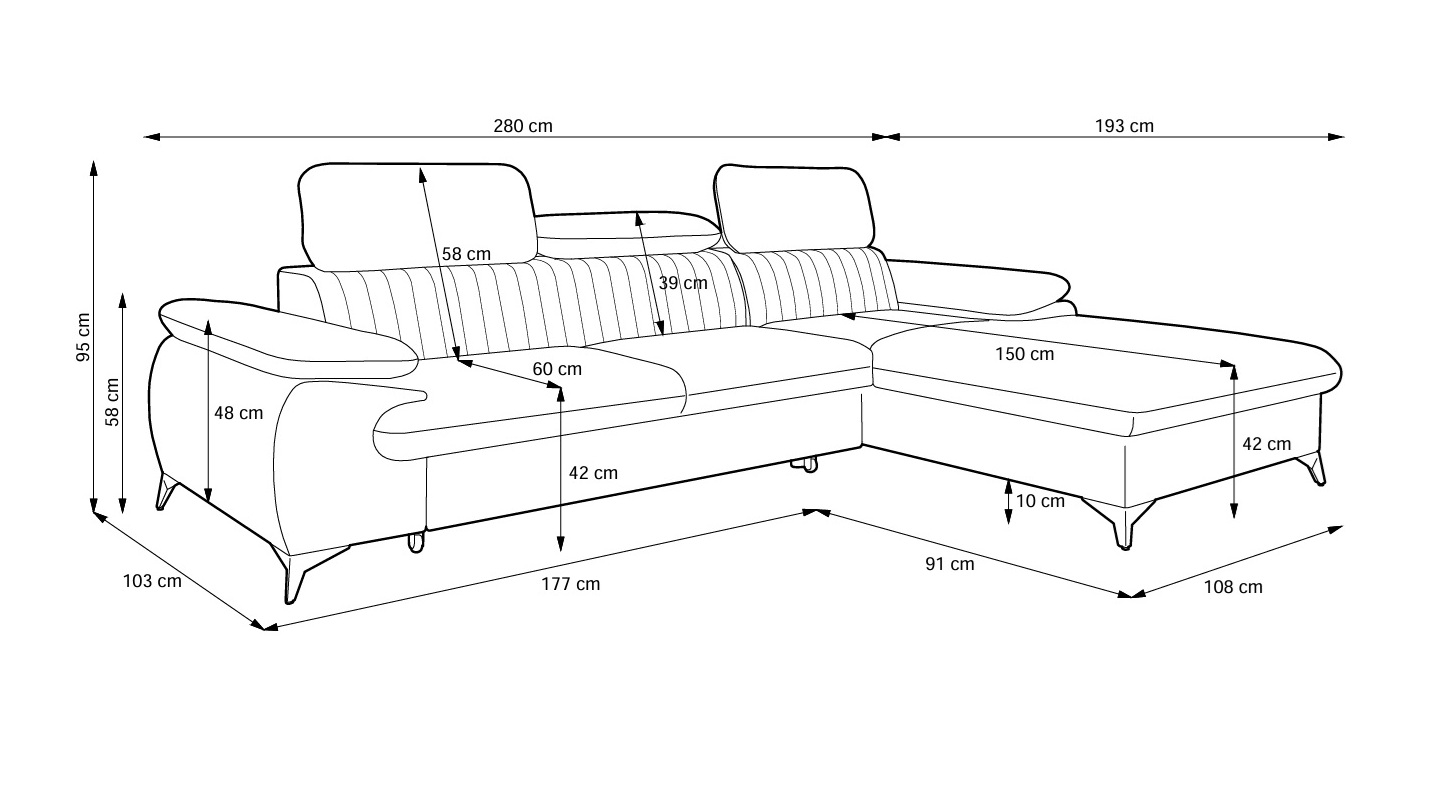 BELM Narożnik z funkcją spania, pikowanym oparciem i regulowanymi zagłówkami - zdjęcie produktu